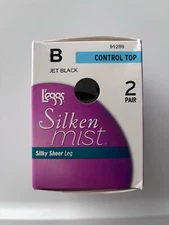 Leggs 2 Pack Silken Mist Silky Sheer Leg Control Top Pantyhose Jet Black Size B