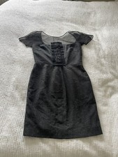 Vera Wang Lavender Label Grey Shift Dress UK Size 8 Low Net Back Sexy Work Date