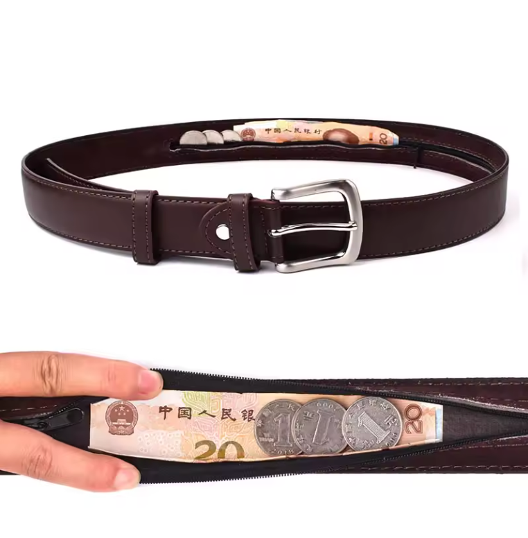 PU Leather Belt with Hidden Compartment