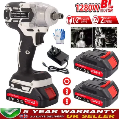 CISIVIS 1000Nm 1/2" Cordless Electric Impact Wrench Drill Gun Ratchet Driver w/2 Battery