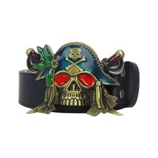 Moolecole Men's Pirate Skull Big Buckle Belt Fashion Punk Medium, Black