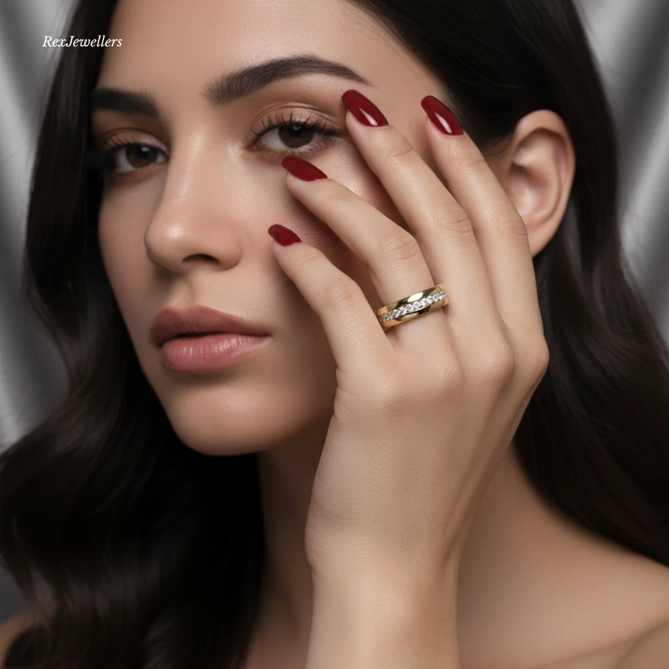 Anillo de eternidad de oro amarillo de 9 quilates anillo de compromiso relleno de oro  Foto 2 de 4