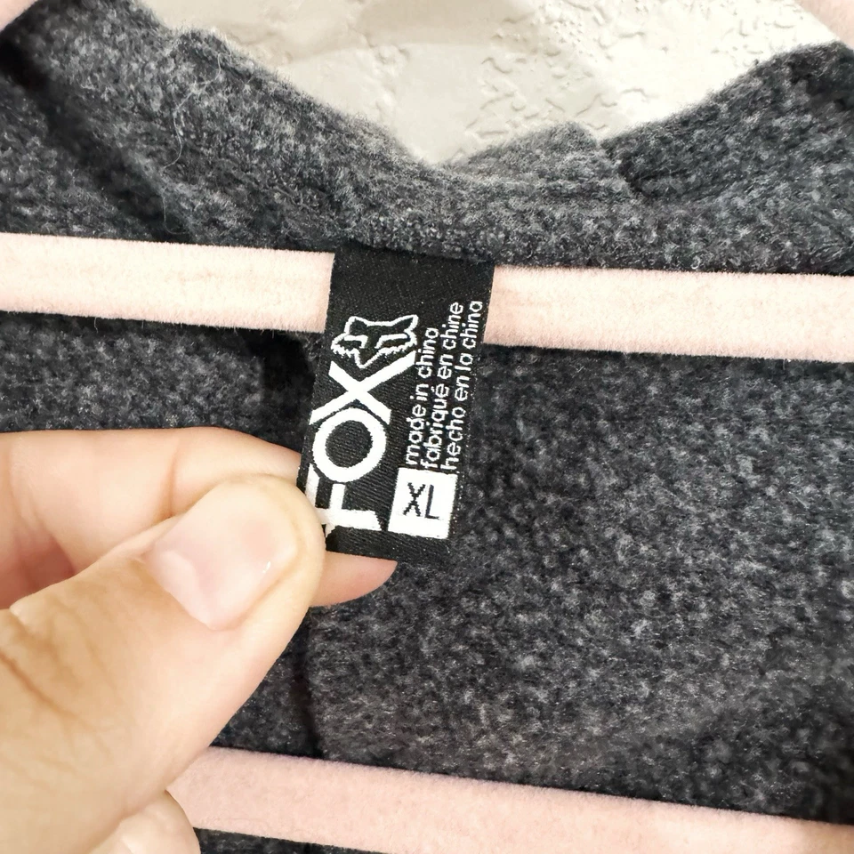 Fox Racing Dark Gray Full Zip Hooded Sweatshirt XL Y2k Streetwear Thumb Holes - Image 3 of 4