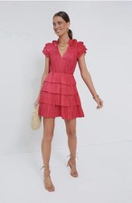 Ulla Johnson Vesna Orchid Pink Tiered Plisse Satin Ruffle Mini Dress Size 4 EUC