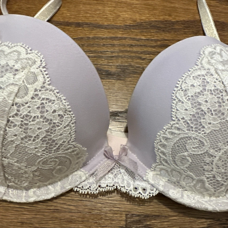 Sutiã Victoria's Secret Dream Angels push up sobreposição de renda 34B lavanda roxo ouro - Imagem 2 de 4