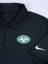 Nike NY JETS GOLF polo shirt MENS LARGE NEW YORK UV TECH MICRO PIQUE NKNB BLACK