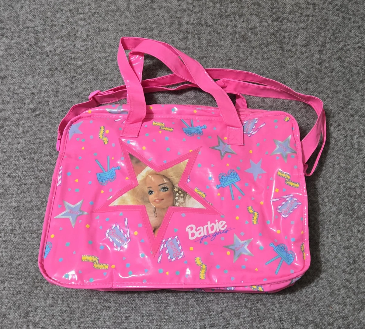Vintage Barbie School Book Bag Backpack Pink / Green Zipper Pockets w/ Flower Vintage Barbie Back Pack, 90 main image 2