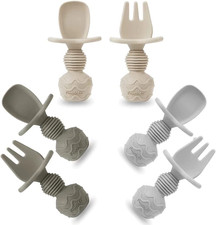 Pandaear 6 Pack Silicone Baby Spoons and Fork Feeding Set- Anti-Choke First Self