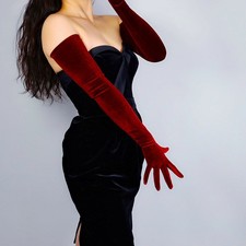 Velvet Gloves Opera Elbow Long Stretchy Dark Red Burgendy Oxblood Touchscreen