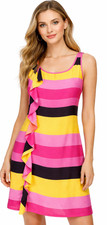 INC International Concepts Shift Dress Womens 14 Striped Sleeveless Ruffle Party