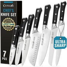 Cutluxe Chef Knife Set 7 pcs - Japanese German Steel, Full Tang, Ergonomic