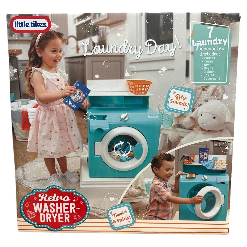 Little Tikes Retro 50s Washer Dryer 8pc Play Laundry Realistic Sounds Tumbling - Image 2 of 4