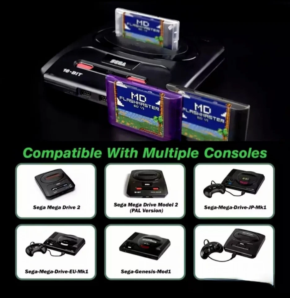 MD Flash Master ED V3 Sega Genesis Mega Drive Flash Cart - Black - Fast Ship!! - Image 2 of 2