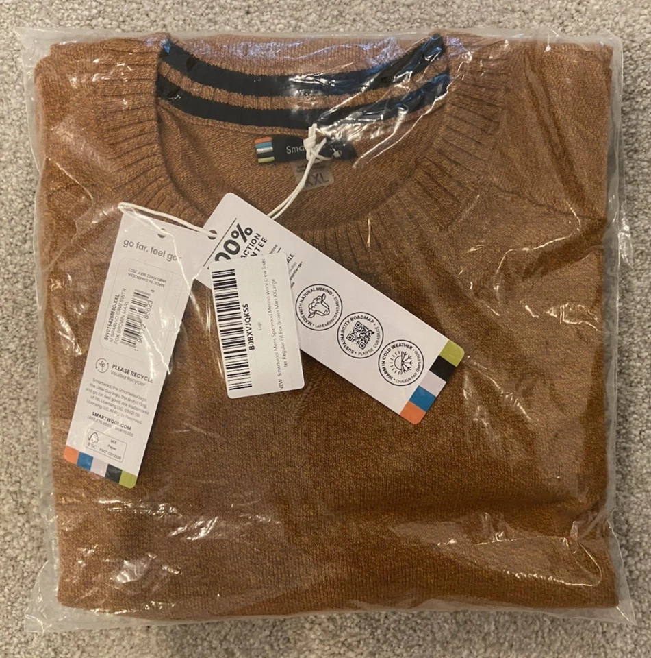 Smartwool Sparwood Crew Neck Merino Wool Sweater Fox Brown Marl XXL 2XL - Image 3 of 4