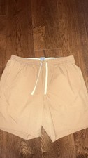 Lands' End Mens Swim Trunks Khaki Gingham Seersucker Trunks Shorts Size M 32-34