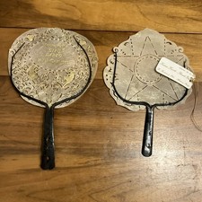 Set of 2 Vintage Beautiful Handmade Hide Paddle Fans Indonesian 1980 1982