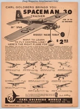 Carl Goldberg Spaceman 30 Control Trainer Model Vintage 1959 Advertisement