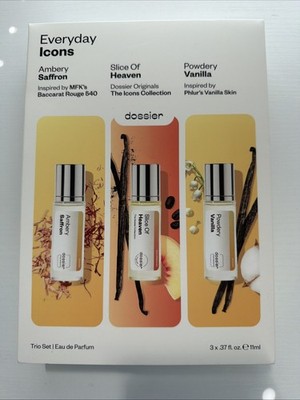 Dossier Everyday Icons Perfume Trio Set Ambery Saffron, Slice of Heaven, Vanilla