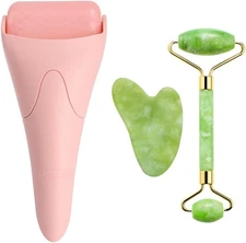 3-in-1 Natural Jade Roller and Gua Pink Ice + + Sha 