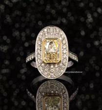 1.64CT Radiant Cut Light Yellow Citrine Genuine 1.02CT Bright CZ Classic Ring