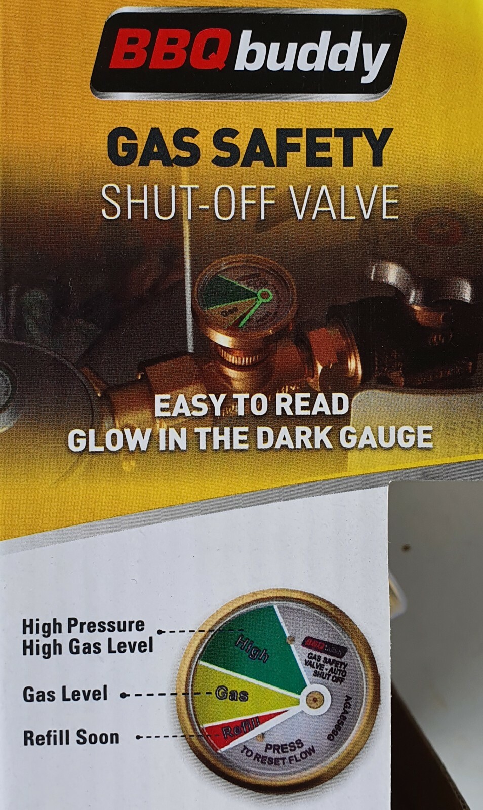 BBQ Buddy Gas Safety ShutOff Valve Leak Prevention Brass Safety Tank with Gauge eBay