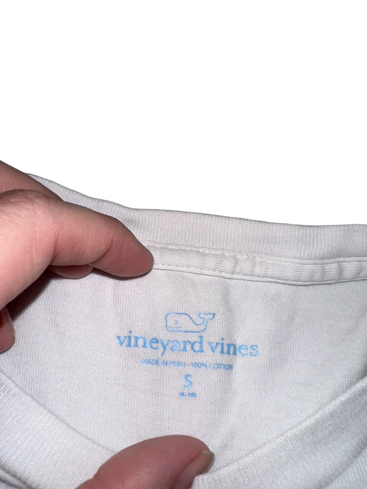 Vineyard Vines Girls Long Sleeve Pocket Tee Whale Sz S White - Image 3 of 4