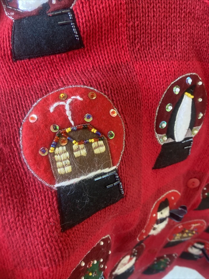 Suéter cárdigan grande vintage Holiday Lodge by North Crest Snowglobe Navidad Foto 3 de 4