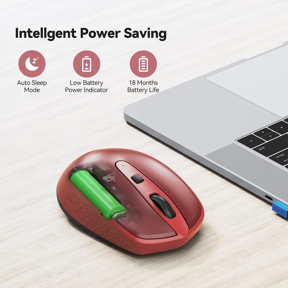 TECKNET Omni 2.4G Wireless Mouse 2000 DPI with Dongle M005 Red - Image 4 of 4