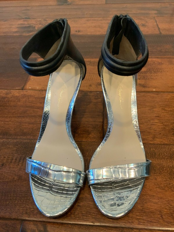 3.1 Phillip Lim Silver Snakeskin Strappy Heels W/ Black Ankle, Size 8 US 38 IT