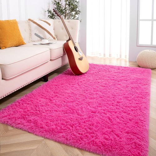 Soft Fluffy Area Rugs for Bedroom Kids Room Plush Shaggy 2 x 3 Feet Hot Pink - Picture 8 of 11