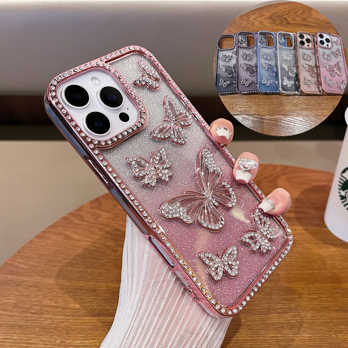 For iPhone 15 16 Pro Max 14 11 Luxury Glitter Butterfly Plating