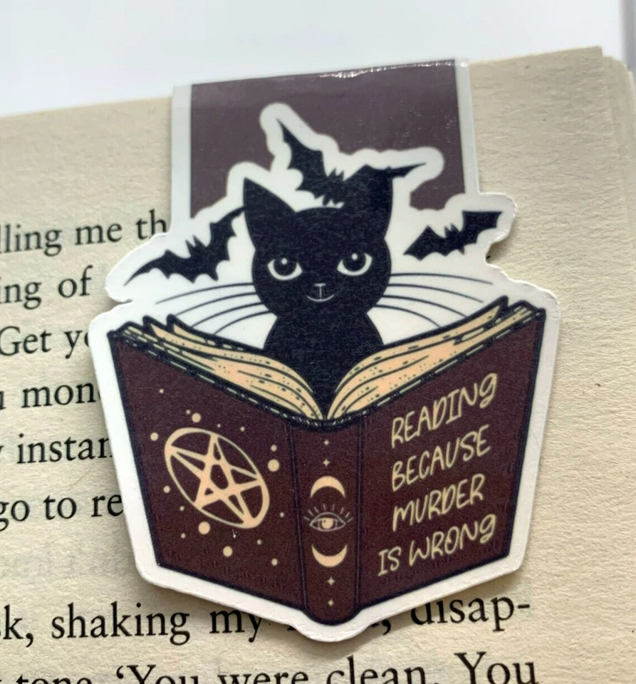 BEWITCHINGLY BOOKISH Funny Black Cat Murder Magnetic Bookmark Book Lover Bookish Reader Gift Treat