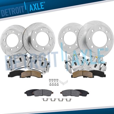 Front + Rear Drilled Rotors Brake Calipers Brake Pads for 2000-04 Ford Excursion