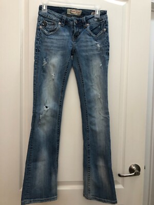 MEK Woodstock Distressed Flap Pockets Bootcut Low Rise Women's Jeans 25 x 32