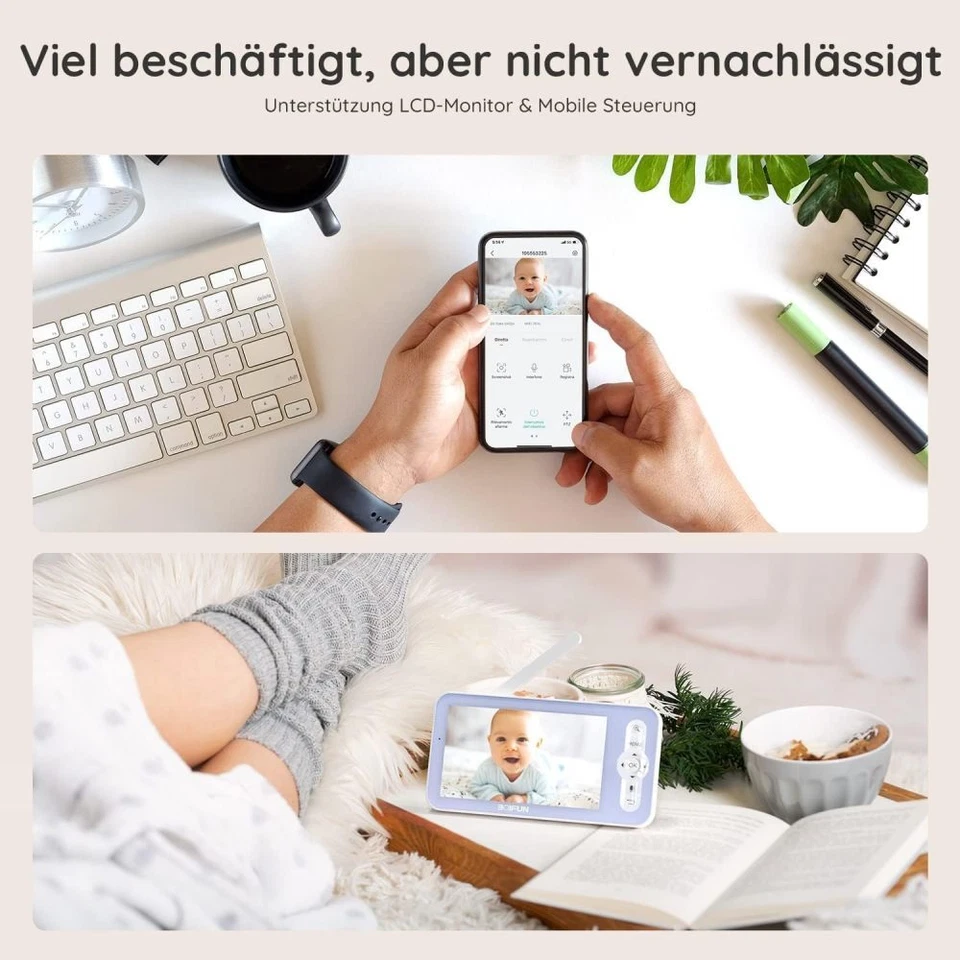 BOIFUN 5" Babyphone mit Kamera Drahtlose 1080P PTZ 355° Baby Monitor Temperature - Bild 2 von 4