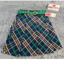 Vintage NWT skirt by Russ no iron needed size youth 7 plaid pleats belt preppy