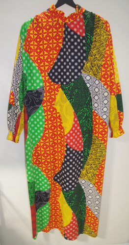 C24 Vintage Bright Multicolor Patchwork Bandana Cotton L/S 1970s Maxi Long Dress - Picture 8 of 9