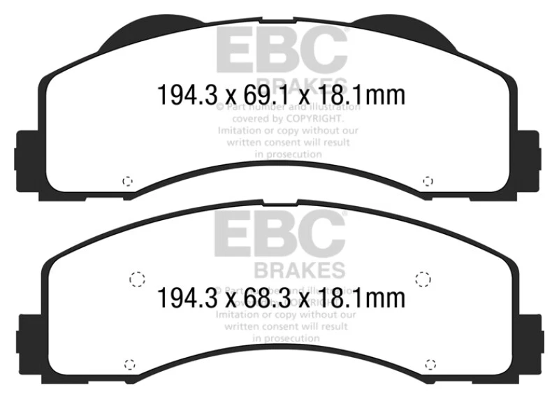 EBC FOR 2015+ Ford F150 2.7 Twin Turbo (2WD) Yellowstuff Front Brake Pads - Image 3 of 4
