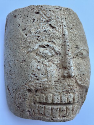 STONE CARVING MASK ANTIQUE HEAD MIXTEC UNUSUAL SCULPTURE 7.5 INCHES