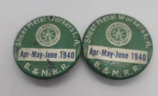 Vintage 1940 lot 2 Sheet Metal Workers I.A. Union B.&M.R.R. pins