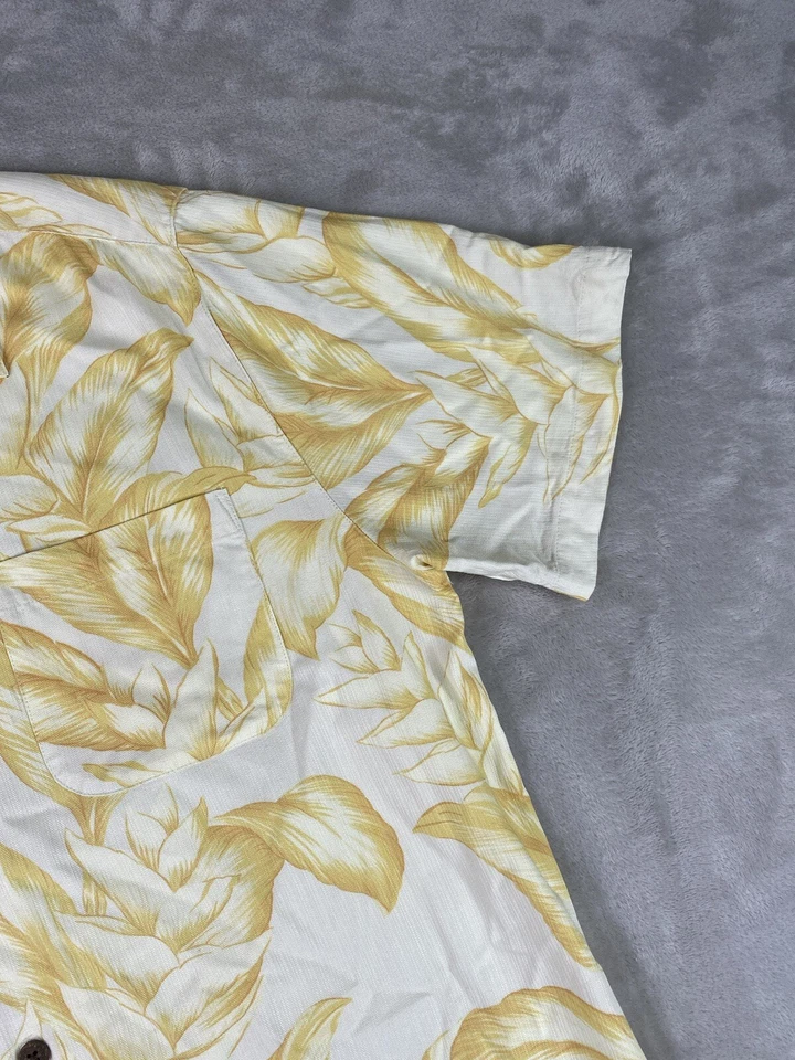 Caribbean Joe Hawaiian Shirt Men’s M Yellow Tropical Aloha Palm Leaves Button up - Image 3 of 4