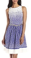 Eliza J Women’s Missy Blue White Print NWT Belted Keyhole Dress Size 10