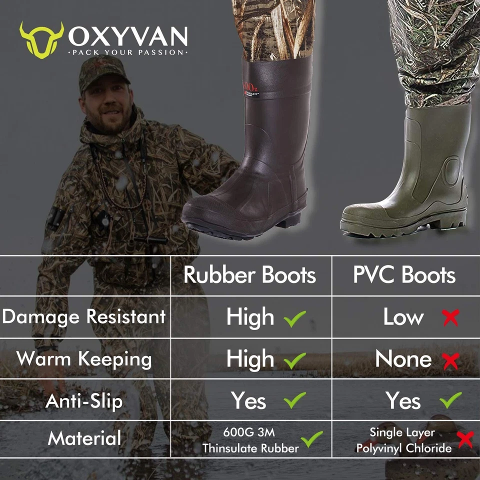 OXYVAN Duck Hunting Waders with 600G Rubber Boots Insulated,Neoprene Realtree... - Image 3 of 4