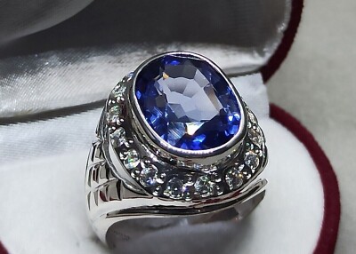 Oval geschnitten 13 Karat dunkel königsblau Sterlingsilber 925 handgefertigter Topas Herrenring