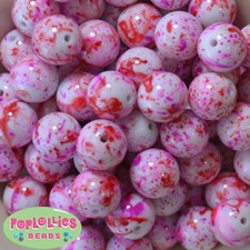 20mm Valentine Splatter Print Chunky Bubblegum Beads 20 pc
