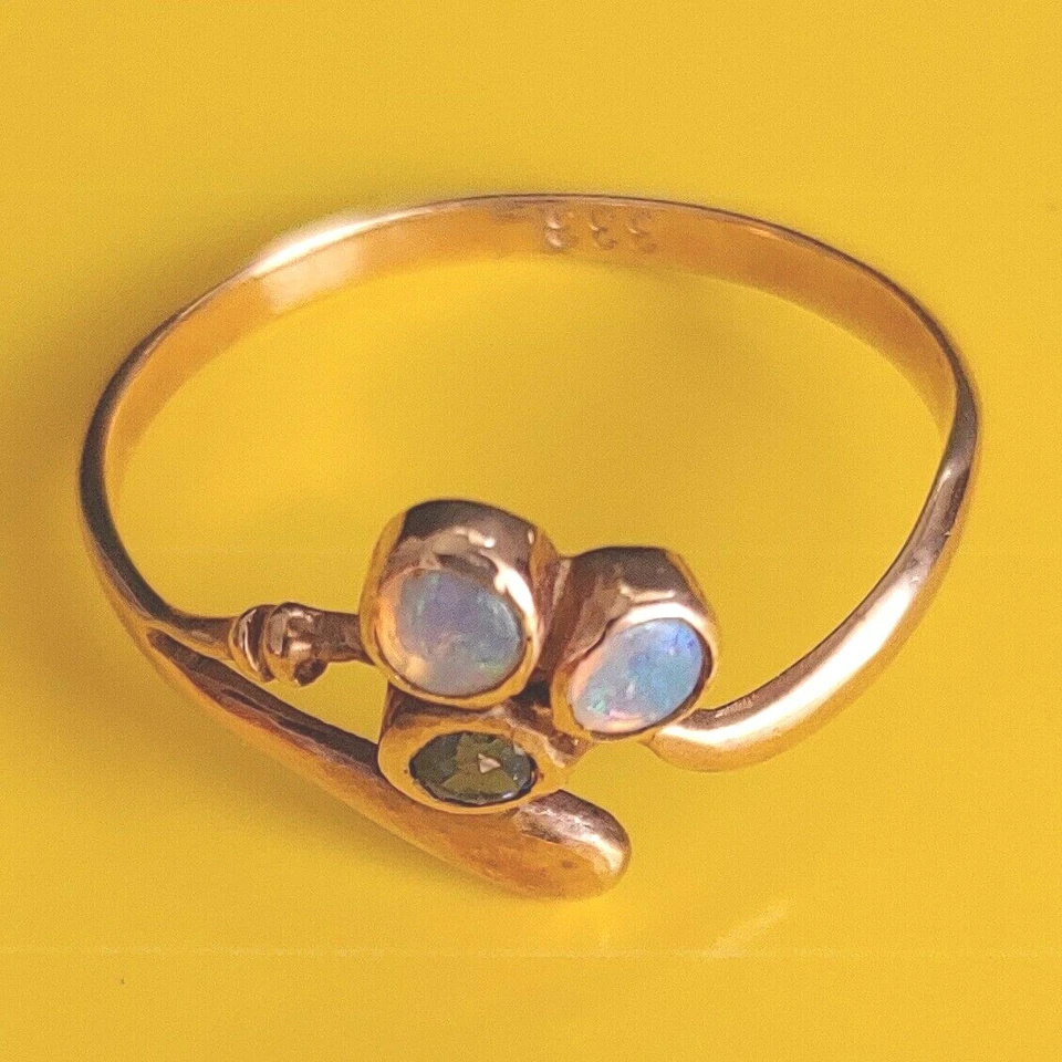 Antik Stil Attraktiv Jugendstil Ring Echt 333 Rose Gold Original Saphir + Opale - Bild 2 von 4