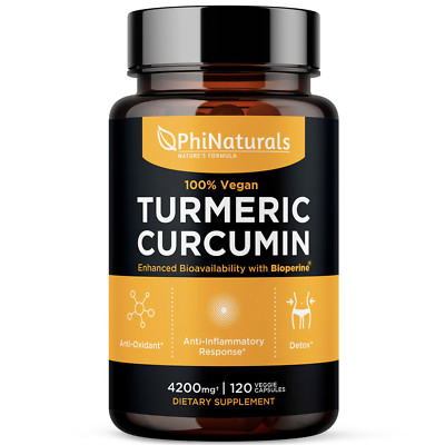 PhiNaturals Turmeric Curcumin Vegan Detox Supplement - 120 Capsules