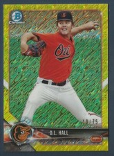 2018 Bowman Chrome D L Hall Rookie Canary Yellow Shimmer Refractor 10/75