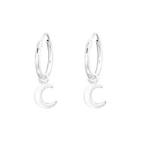 1 Paar Creolen Ohrringe 925 Sterling Silber Mit HäNgendem Mond