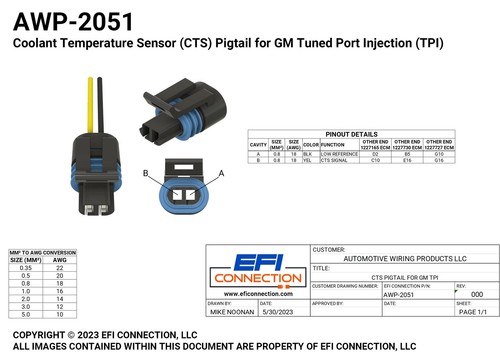 Coolant Temperature Sensor (CTS) Pigtail for GM Tuned Port Injection (TPI) - Foto 2 di 2